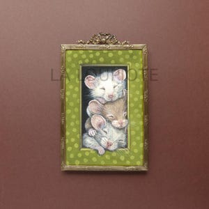 Original 3 Mice Portrait - Antique Frame from 1900s - Original OOAK Painting - L1