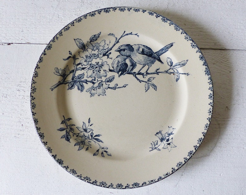 Dinner plates Faience Blue Transferware made by Sarreguemines France , pattern Favori image 3