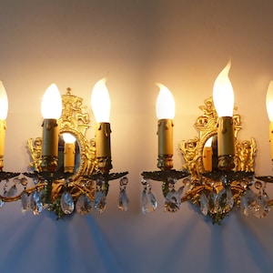 Pair of Antique French Bronze Electric Candle Holders with beveled Mirrors -  Louis XV style - Cherub - Putti - L2