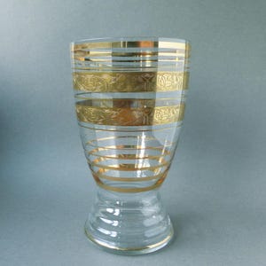 Art Deco Crystal Vase with Hand-Engraved Gold Ribbons -  1960s -