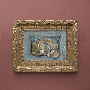 Original Framed Sleeping Squirrel Portrait - Original OOAK Painting - Squirrel Art - L1