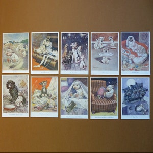 Collection de 10 cartes postales vintage George Ernest Studdy, années 1920 - Vierges