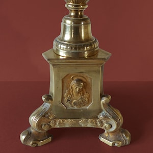 French Antique Gilt Bronze Church Floor Candelabra  30 inches -  Large Ornate Candle Holder -  1900s -