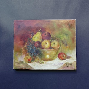 Vintage Frans olieverfschilderij op canvas - Stilleven met fruit