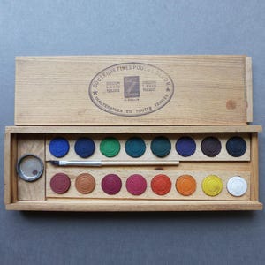 Antique French  Watercolor Paint Box  1950s'