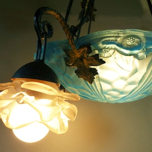 DEGUE  Antique Blue Glass Ceiling Fixture 1920s&#39;  signed  - French Art Deco