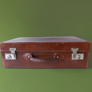 Valise de courtoisie antique en cuir véritable, France