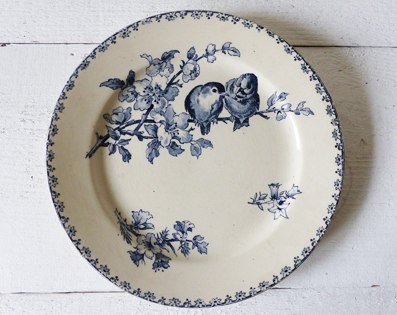 Dinner plates Faience Blue Transferware made by Sarreguemines France , pattern Favori image 2
