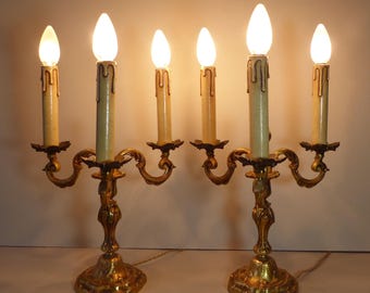 Antique French Bronze Girandoles  - Electric Candelabras 3 arms - 16.5 inches