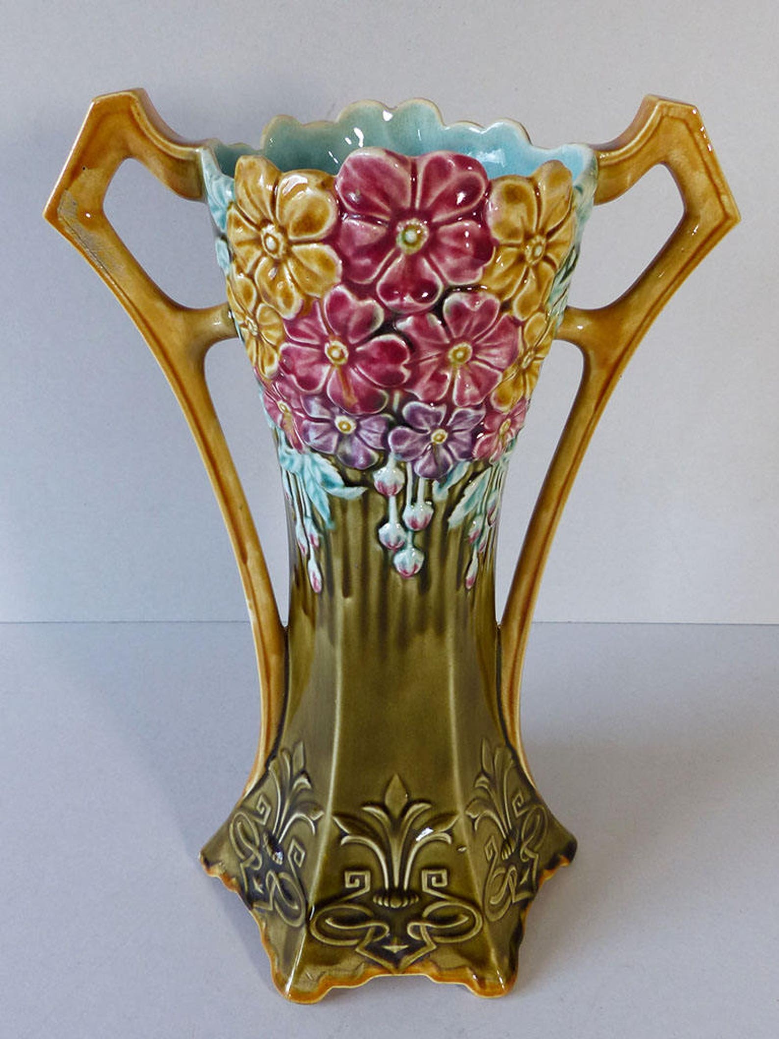 Majolica Onnaing Vase Antique French Art Nouveau Etsy