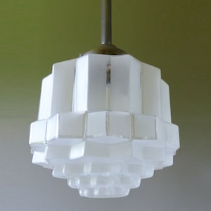 Antique Art-Deco Skyscraper Light Fixture White Glass Shade 1920&#39;s