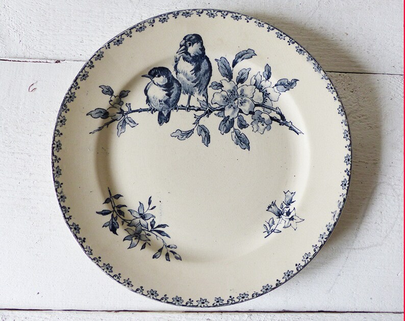 Dinner plates Faience Blue Transferware made by Sarreguemines France , pattern Favori image 4