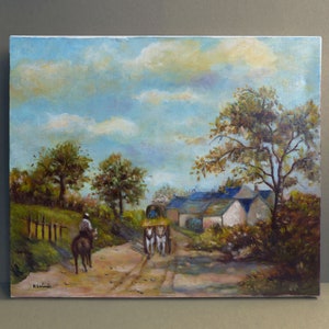 Vintage French Oil Painting on Canvas  - French Country Landscape -  46 cm x 38 cm / 18.1&quot; x  15 inches