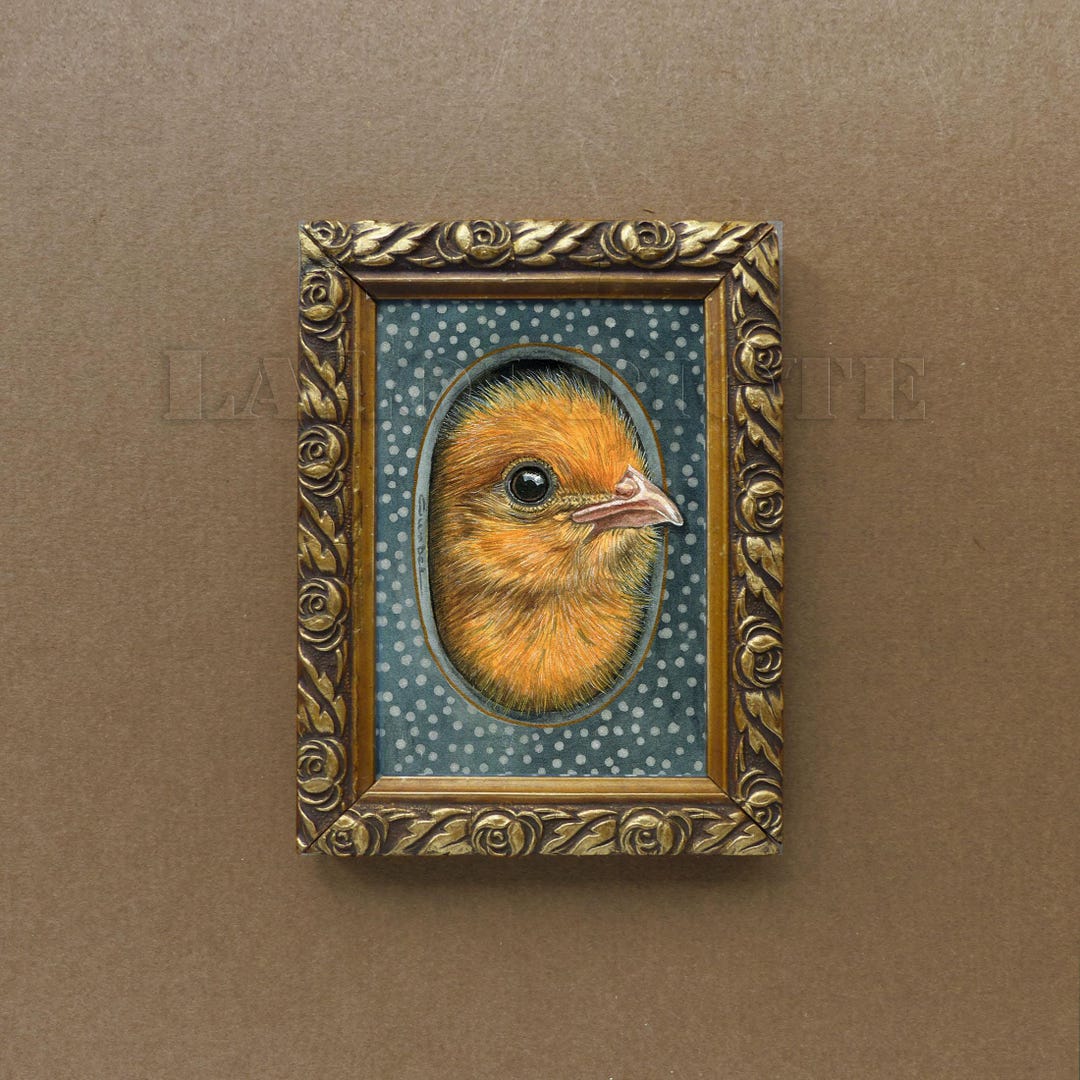 Chick Original Watercolor Painting Framed in an Antique Gilt Wooden ...