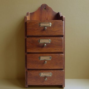 Vintage French  Wooden Haberdashery Cabinet 4 Drawers  1950s Solid OAK Wood