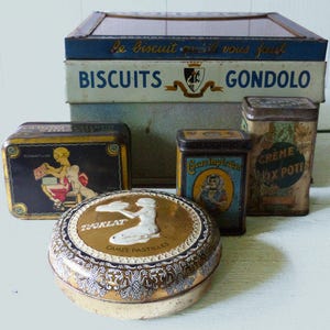 5 Tins Vintage Shabby Cottage Chic Advertising Tins