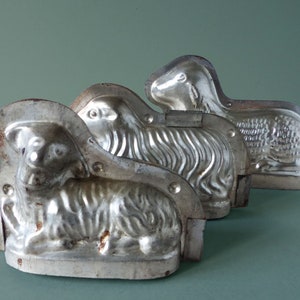 Set of 3 Vintage French Chocolate Tin Sheep  Molds - Chocolate Sheep Molds - Easter Decor L11
