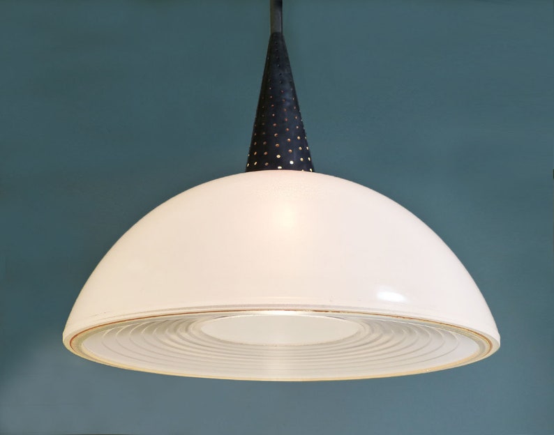 Vintage Glass And Perforated Metal Pendant By Mathieu Mategot 1955s