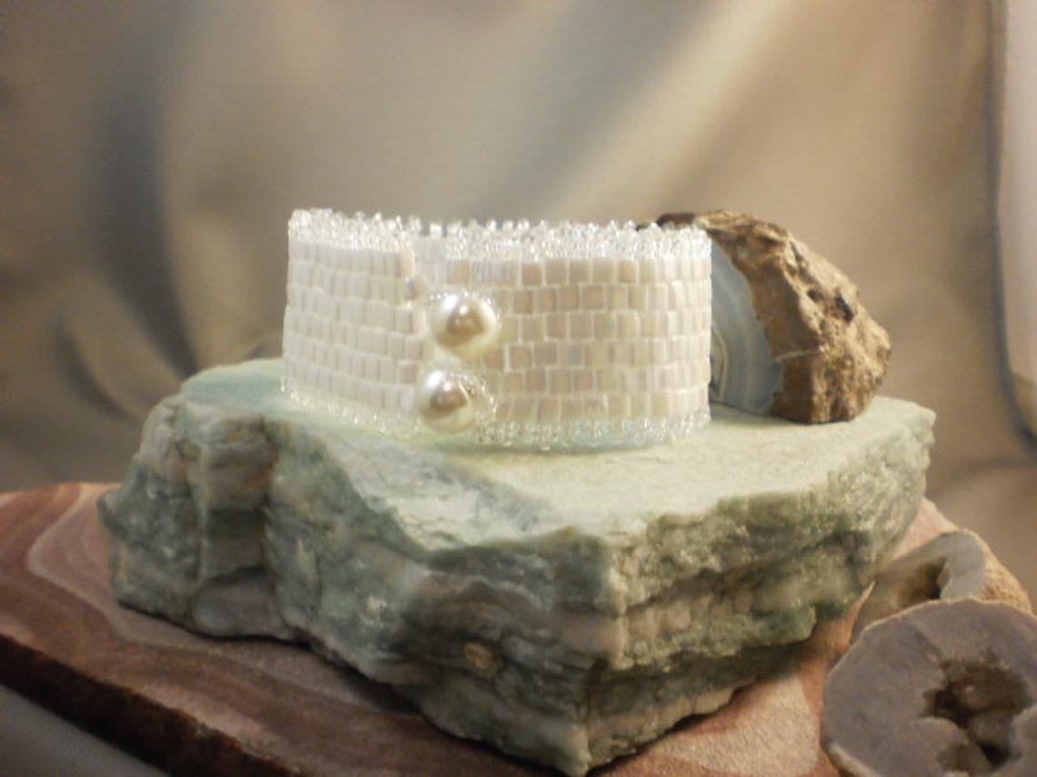 Bridal White Cuff Bracelet Etsy