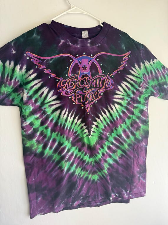 希少 当時物 AEROSMITH ヴィンテージ バンドTシャツ タイダイ XL Vintage 90s Aerosmith Pump Tie Dye T-shirt - Purple Green XL - Etsy