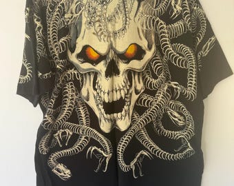 Vintage Liquid Blue Medusa Snake Skeleton Skull AOP Shirt - Etsy