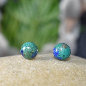 Azurite Malachite Bead Post earrings set in solid sterling silver