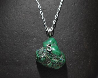 AZURITE Malachite Polished cabochon,Azurite malachite bead carving Pendant with cord With Sterling Setting