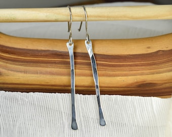 Hammered Sterling Silver Dangle Earrings, Minimalist Drop Earrings
