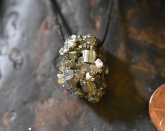 Pyrite Cluster Pendant Entwined Lustrous Pyrite Pendant Mine Cluster Interlocking Natural Crystals Peru