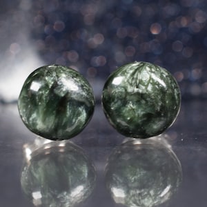 Seraphinite Cabochon  6 mm cabochon Post earrings set in solid sterling silver