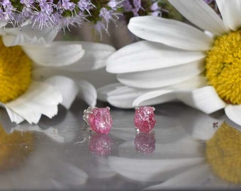 Pink Tourmaline Gemstone Post Earrings with Sterling Silver ,Natural uncut Tourmaline stud sterling silver earrings