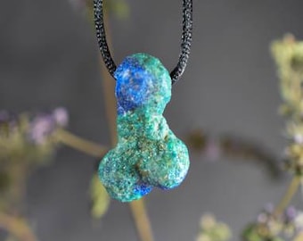 AZURITE Malachite Natural Pendant with cord  Azurite malachite Nugget Pendant Necklace
