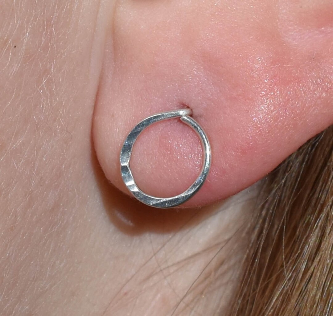 Silver Open Circle Post Earrings Hammered Sterling Silver