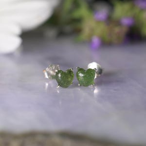 Green Tourmaline Gemstone heart shaped Post Earrings set in Sterling Silver ,Natural Heart Cabochon Tourmaline stud sterling silver earrings