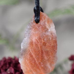 Orange Indian  Sunstone gemstone Pendant Necklace, top quality Natural  sun stone crystal uncut Crystal with cord
