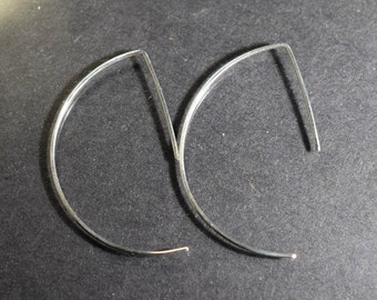 Pair Gold or Sterling Silver open D shape Threader hoop Earrings, 1.5" Lightweight Modern Minimalist Design, Simple Hoops, Silver Arc,