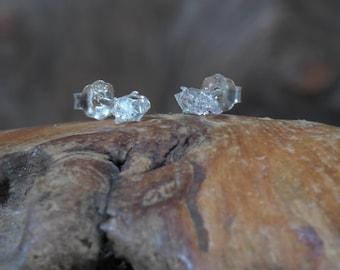 Herkimer diamond post Earrings with small Herkimer diamond quartz crystal, 4  mm Herkimer stud earrings Lightweight Sterling