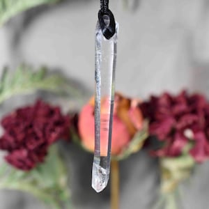 Quartz crystal Lemurian crystal wand of light pendant Necklace with cord , Natural Columbian  Crystal Necklace