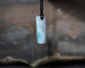 Larimar Pendant Necklace with linen Cord Dominican Replublic Gem Rough