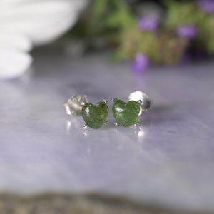Green Tourmaline heart shape Gemstone Post prong Earrings with Sterling Silver,Natural  Tourmaline stud heart shape sterling silver earrings