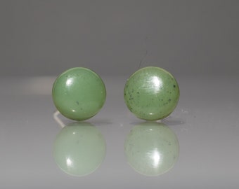 Jade Sterling Silver post Earrings with Jade bead 8mm jade post earrings , Pair Jade stud earrings Lightweight