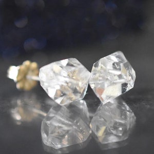 Herkimer diamond post Earrings with Herkimer diamond quartz crystal, 8-12 mm Herkimer stud earrings Lightweight Sterling