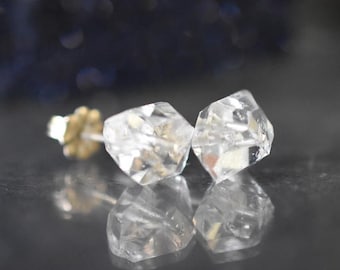 Herkimer diamond post Earrings with Herkimer diamond quartz crystal, 8-12 mm Herkimer stud earrings Lightweight Sterling