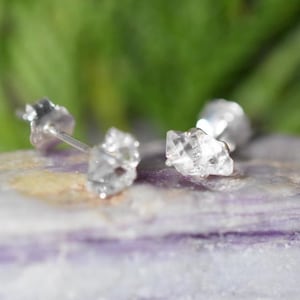 Herkimer diamond post Earrings with small Herkimer diamond quartz crystal, 5 mm Herkimer stud earrings Lightweight Sterling