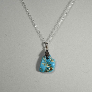 Turquoise  PENDANT Nugget with brass plating , Necklace with sterling siliver chain