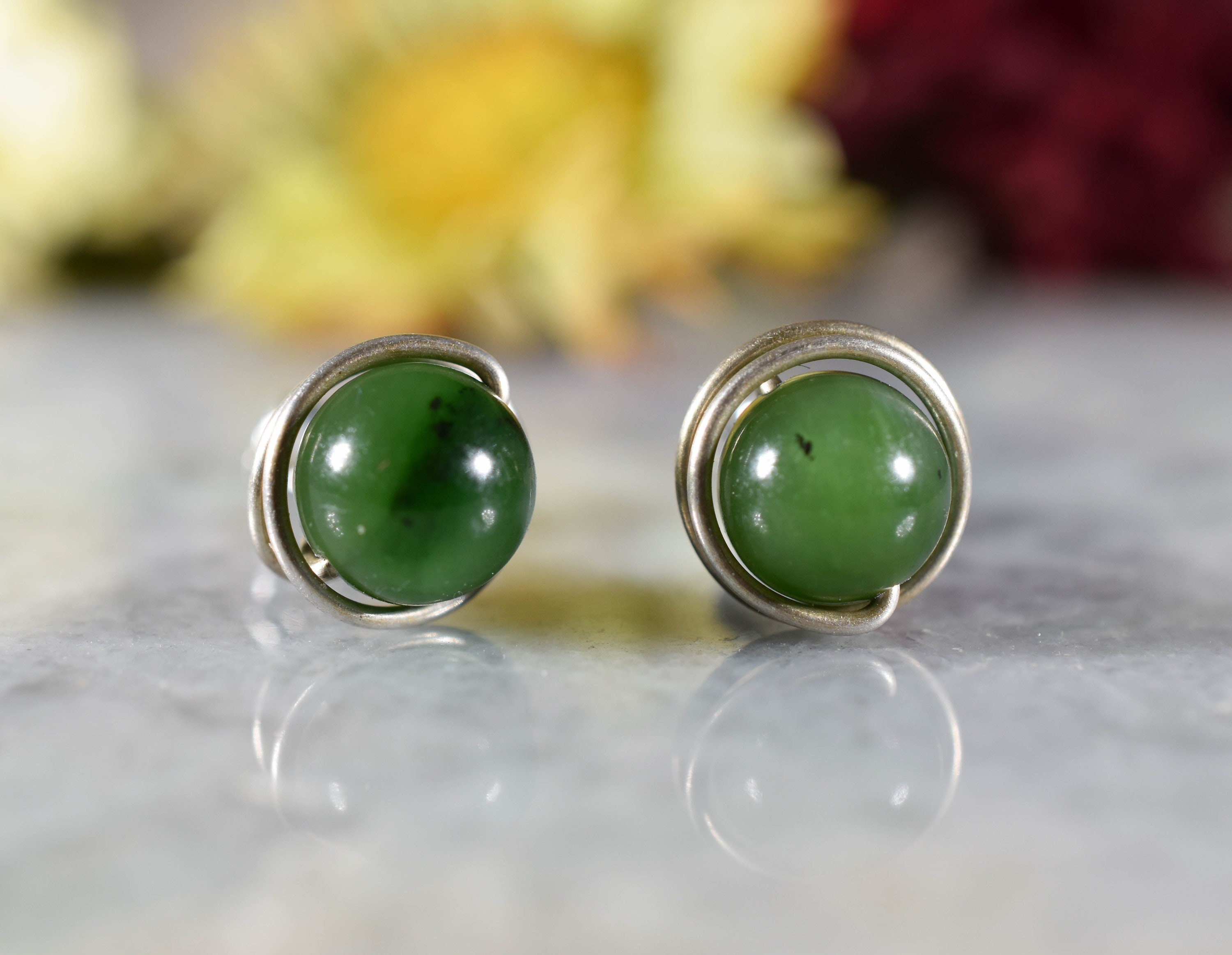 ピアス Perl Jade stone  pierce Jade Sterling Silver Post Earrings With Jade Bead 8mm Jade Post