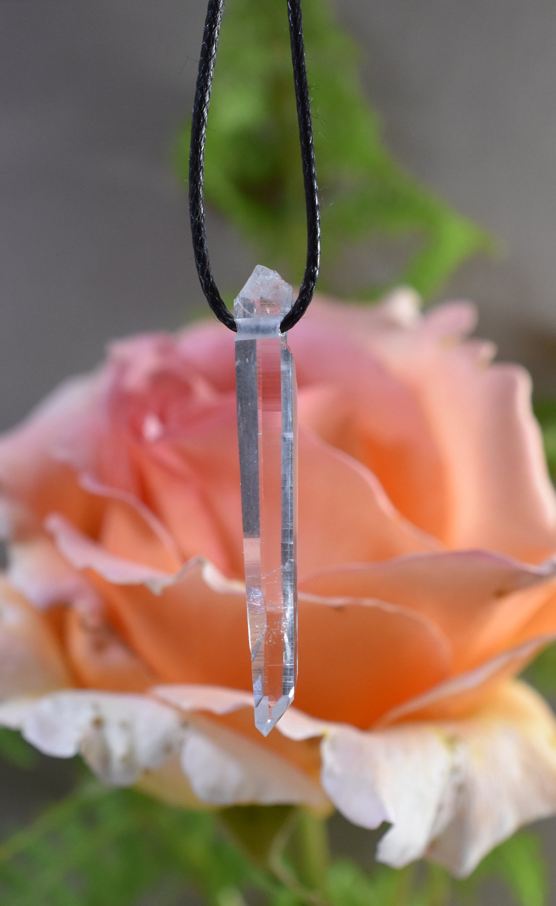 Quartz Crystal Pendant Necklace With Cord , Natural Arkansas Crystal