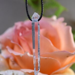 Quartz crystal  pendant Necklace with cord , Natural Arkansas  Crystal Necklace