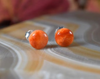Spiny oyster earrings, Spiny oyster round cabochon earrings ,Spiny oyster sterling post earrings