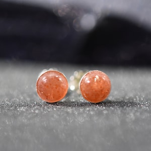 Orange Indian  Sunstone gemstone Stud earrings, top quality Natural  sun stone silver post earrings round cabochon sunstone earrings
